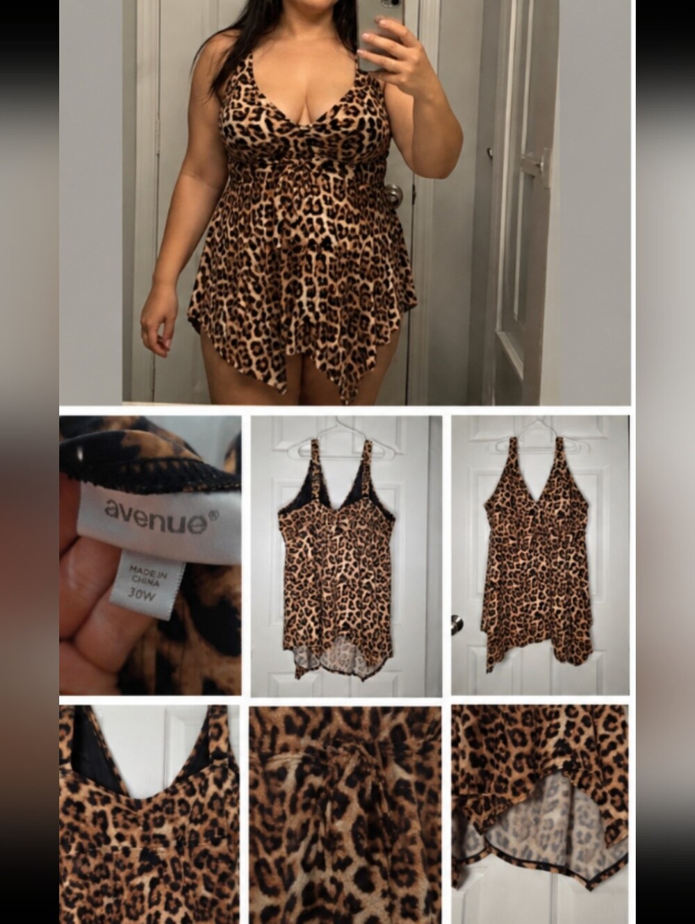 Avenue Leopard Print Sharkbite Hem Swim Top 30W Black & Tan